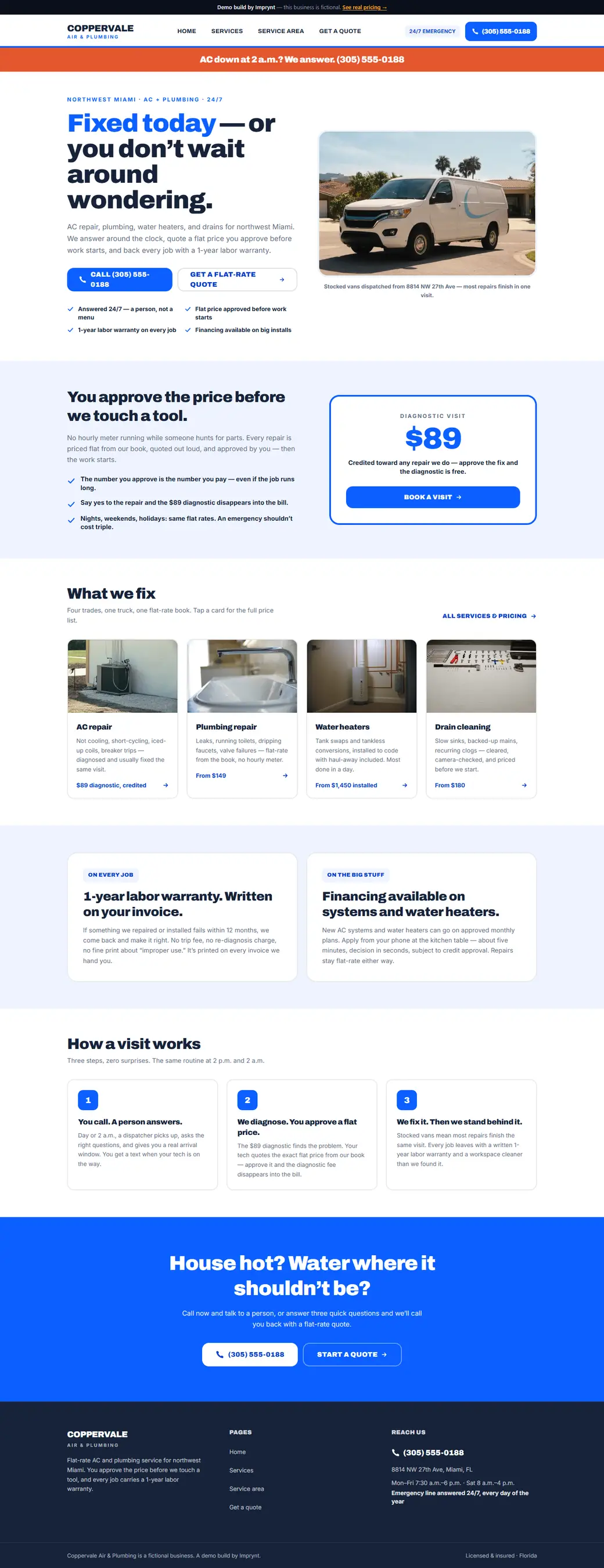 Screenshot of the Coppervale Air & Plumbing demo site