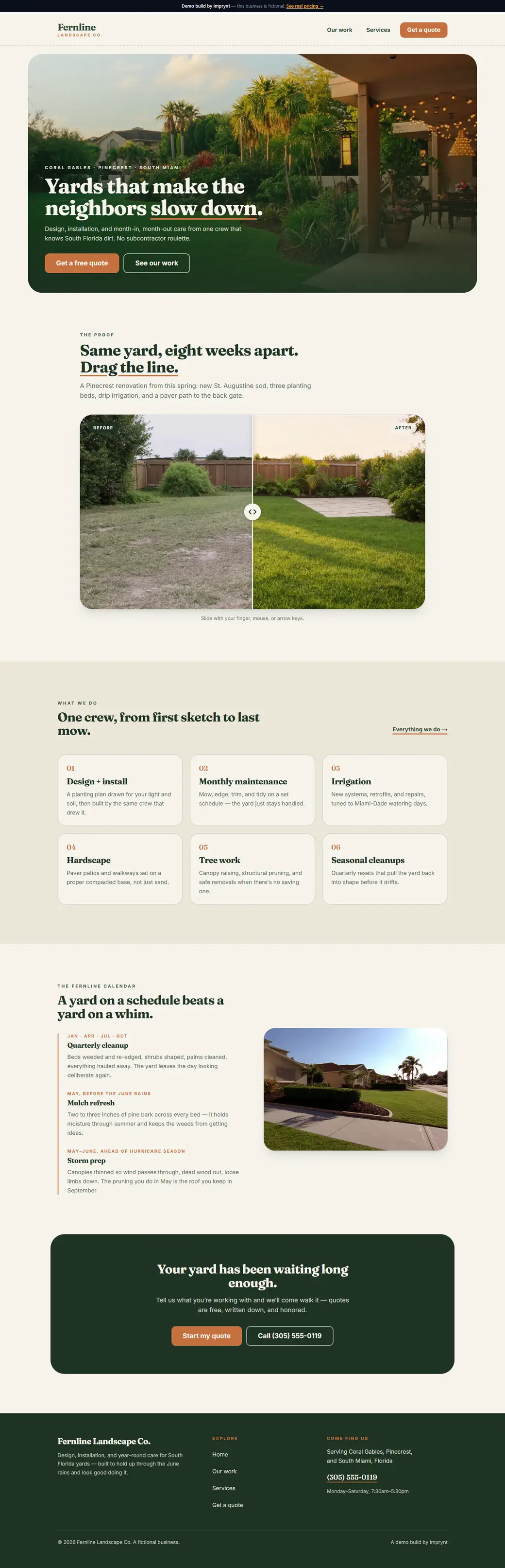 Screenshot of the Fernline Landscape Co. demo site