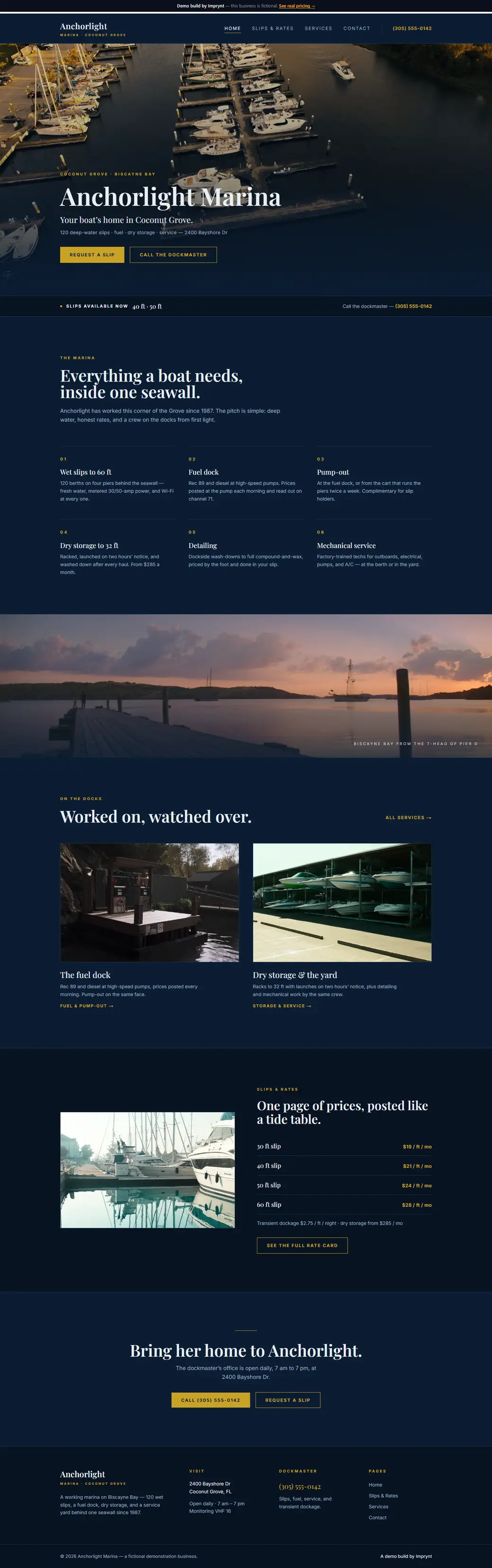 Screenshot of the Anchorlight Marina demo site